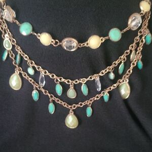 Layered Teardrop Pendant Necklace in Green and Mint - Women Costume Jewelry
